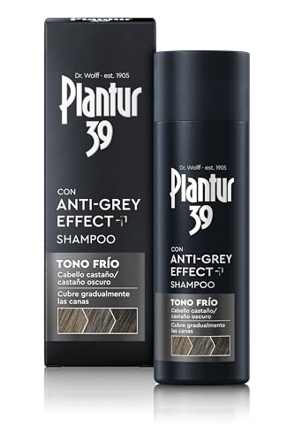 Plantur 39 Anti-Grey Effect Shampoo tom frio, 1 x 200 ml, para tons frios e cabelos de castanho a escuro, cobre progressivamente os cabelos grisalhos sem tingimento, champô com cafeína para um cabelo