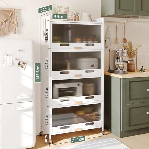 NETEL Kitchen Storage Unit,Kitchen Cabinets, Kitchen Cupboard with Wheels and Transparent Door,Kitchen Furniture,Pantry Cupboard,Bakers Rack,Kitchen Standing Shelf Unit - Image 6