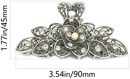 2 Pcs Women Retro Chic Rhinestone Alloy Fancy Hair Claw Jaw Clips Pins -Vintage Flowers Hair Catch Updo Grip Hair Accessories for Thick HairWhite Diamond