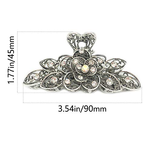 2 Pzs Pinzas de Pelo de Aleación con Clip de Garra Retro Chic con Pedrería - Pinzas para Pelo Vintage con Diseño Floral para Mujer miniatura 2