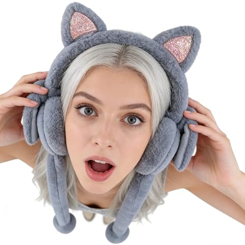 Orejeras de invierno para mujer, protector cálido de felpa, con orejas de conejo movibles, orejeras de animales, para invierno al aire libre, snowboard, esquí, patinaje sobre hielo, damas, jóvenes y