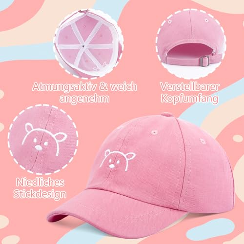 kodinsiivous 2 Paar Baby Kinder Baseball Cap, Verstellbar Sonnenhut Baby Kappe für 2–6 Jahre Junge Mädchen, Snapback Baumwolle Baseballmütze with Bärenmuster Kleinkind Sonnenhut