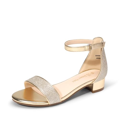 Image of DREAM PAIRS Girls Sandals Low Heel Dress Pump Ankle Strap Flower Wedding Party Shoes for Little Kid /Big Kid
