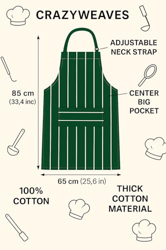 Image of 100% Cotton Cooking kitchen Apron for Women and Men chef apron With adjustable neckstrap and ties with center pocket with strong and durable cotton apron