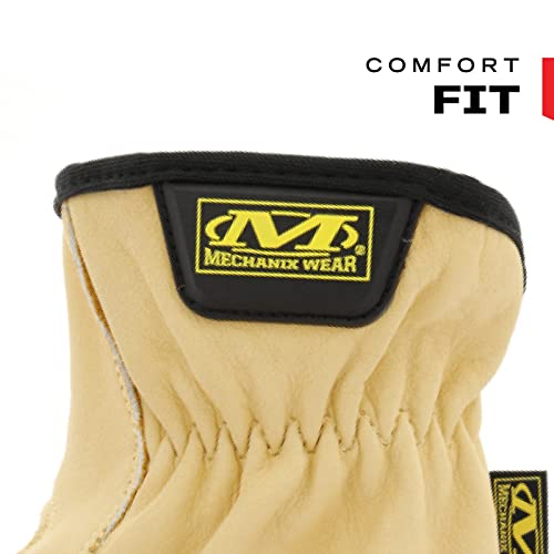 Mechanix Wear Leather Cow Driver - Breathable Leather Driver Gloves for Hand Safety - Elastic Cuff - Comfortable Fit - Water Resistant - Tan - Medium