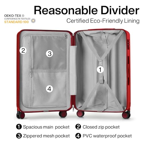 Image of Hanke 20 Inch Carry On Luggage 22x14x9 Airline Approved Lightweight PC Hard Shell Suitcases with Wheels Travel Luggage Rolling Suitcase Travel Luggage Bag for Weekender(Red)