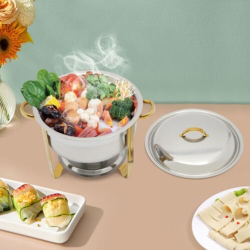 Konfiur 5L Edelstahl Chafing Dish, Speisenwärmer 42 * 32cm Wärmebehälter für Speisen, Buffetwärmer mit Scheuerschale Deckel und Kraftstoffpastenbehälter, für Buffet Catering Buffet Gastro und Party – Bild 3