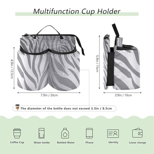 Image of Luggage Cup Holder for Suitcases Free Hands Suitcase Cup Holder Travel Luggage Drink Holder Portable Luggage Cup Caddy Bag Carrier with Handle Light Silvery Zebra Print