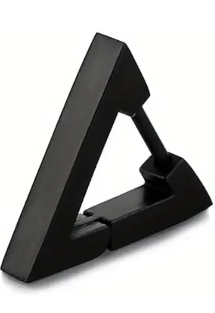 Triangle Hoop Earrings, Titanium Steel Studs, Black, Geometric Design for Men and Boys-image-48