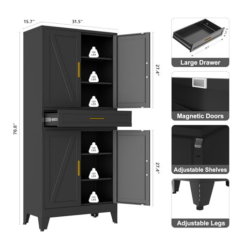 Image of LCAOPC 71 inch Tall Pantry Storage Cabinet with Drawer and Adjustable Shelves, Freestanding Tall Kitchen Cupboard Storage Cabinet for Kitchen,Dining Room, Living Room, Black