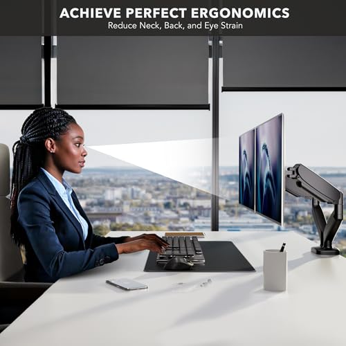 Mount-It! Dual Monitor Desk Mount – Full Motion Gas Spring Arms, Fits 13 to 32 Inch Screens, Holds 17.6 lbs per Arm, Dual Monitor Stand, VESA Mount, C-Clamp & Grommet Base - Image 6