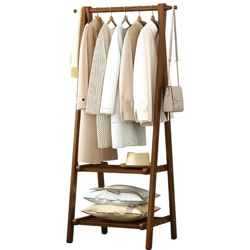 Genérico Pastilla de Ropa de bambú: Estante de Almacenamiento de Doble Capa, Estante de Prenda de riel Colgante de 160 cm para el Dormitorio, Soporte de Pelaje Plegable Ligero