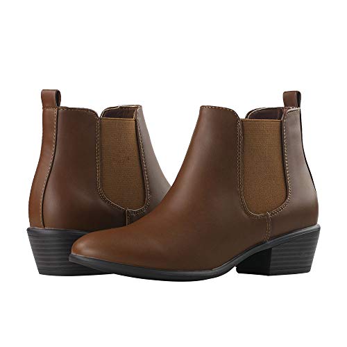 Women's Pull On Ankle Boots Ladies Low Chunky Heel Stylish Elastic Panel Riding Booties Slip On Shoes3