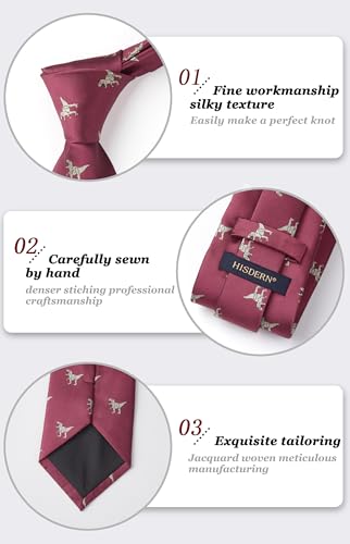 Image of HISDERN Ties for Men Classic Animal Tie and Pocket Square Set Jacquard Woven Silk Neckties Handkerchief Wedding Party