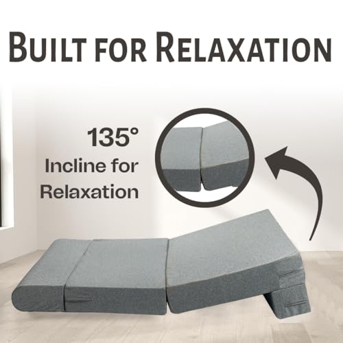 Image of Amazon Brand - Solimo 3 Seater Sofa Bed 6x4 Feet with 2 Cushions, 3 in 1 Convertible Sofa Lounger, Portable Foldable Foam Mattress with Washable Cover for Living Room Bedroom - Grey