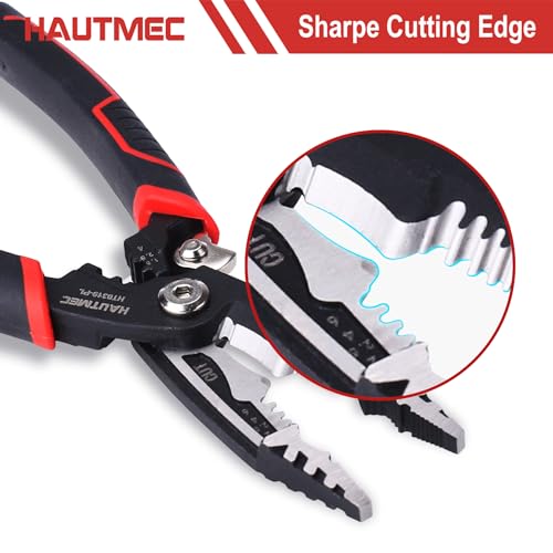 Image of HAUTMEC 7-in-1 Wire Stripper Cutters Tool, 8 inch Wire Strippers, Electrical, Wire Cable Stripper and Crimping Tool, Multifunctional Pliers