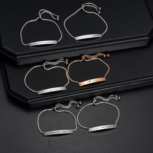 Pulsera de amistad para novios ajustable que conecta corazones de acero 6
