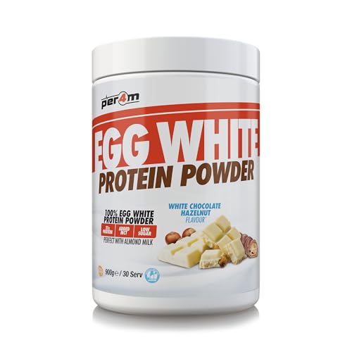 Per4m 100% Pure Free Range Egg White Protein Powder | High Protein Shake with Added MCTs | Gut Friendly Lactose-Free & Essential Amino Acids (900g White Chocolate Hazelnut)