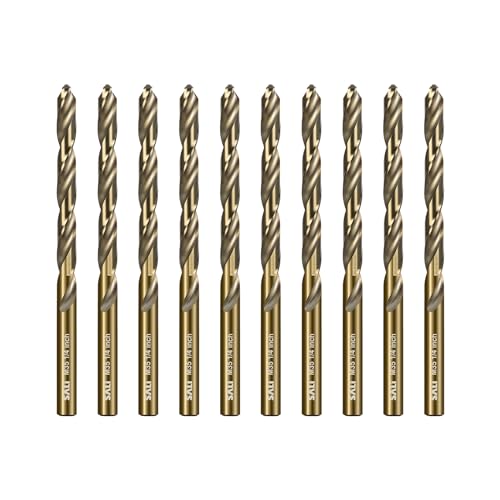 SALI Cobalt Drill Bit Set 10Pcs 1/4 M35 High Speed Steel Jobber Length Drill Bit Kit for Hardened Metal Stainless Steel Cast Iron Wood and Plastic with Index Storage Case