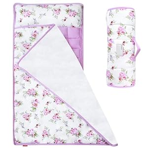 Toddler Nap Mat for Girls Floral, Kids Sleeping Mat with Pillow and Fleece Blanket, Lightweight Perfect for Kids Preschool, Daycare, Travel Sleeping Bag, Fit Standard Cot