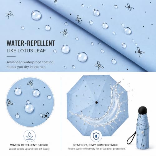 Image of Umbrella for Rain and Sun Protection UPF50+ Mini Capsule Foldable Umbrella for Women Men | 5-Fold Compact Travel Umbrella | Windproof UV Protection | Ring Buckle Anti-Loss