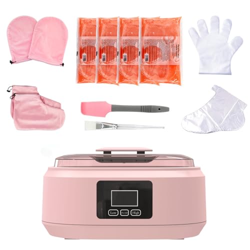 Calentador de cera de parafina, kit todo en uno, control de temperatura de precisión, hidratante y exfoliante, ideal para baños de parafina caseros pink