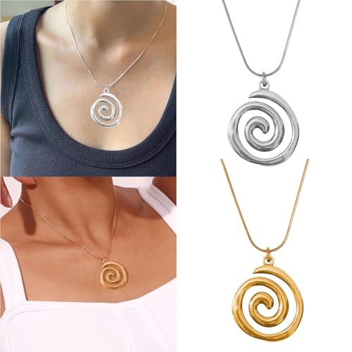 2 PCS Spiral Gold and Silver Swirl Necklace - Boho Choker Necklace Style Accessory Summer Jewelry for Women2