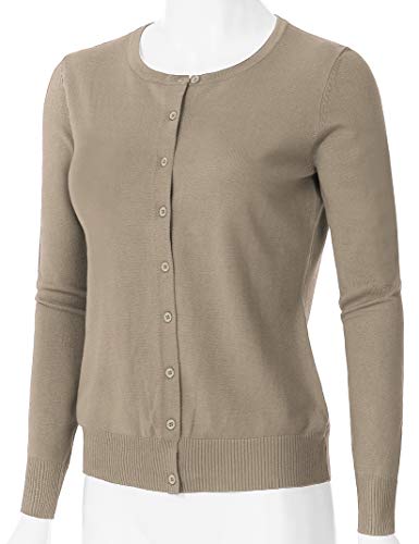 Women's Long Sleeve Button Down Crew Neck Soft Knit Cardigan Sweater2