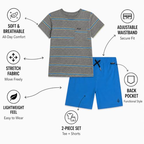 Image of Volcom Toddler Baby Boy Shorts Set - 2 Piece Short Sleeve Graphic Tees and Tech Stretch Shorts for Boys Infant Summer Clothes