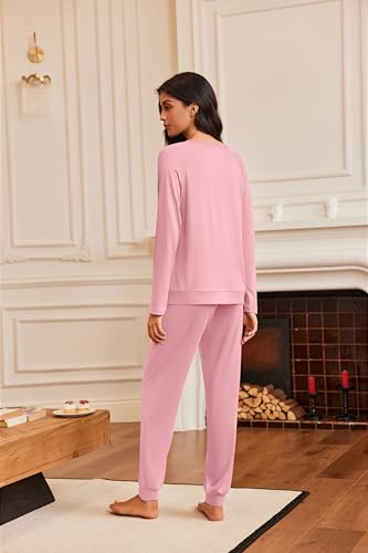 Ekouaer Pajamas Womens Long Sleeve Pj Set 2 Piece Loungewear Soft Sleepwear - image 5