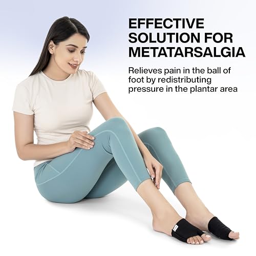 Image of FOVERA Metatarsal Gel Sleeves for Ball of Foot Pain Relief - Soft Cotton Support Pads for Metatarsalgia & Forefoot Pressure - for Men & Women (Size S, 1 Pair)