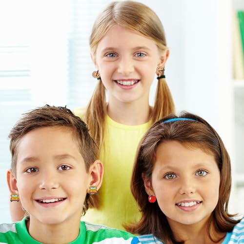 Whaline 8 Pairs Teacher Earring Studs School Bus Pencil Apple Owl Wood Earrings Cute Back to School Wooden Earrings for Women Girls First Day of School Party Jewelry Gift Accessories4