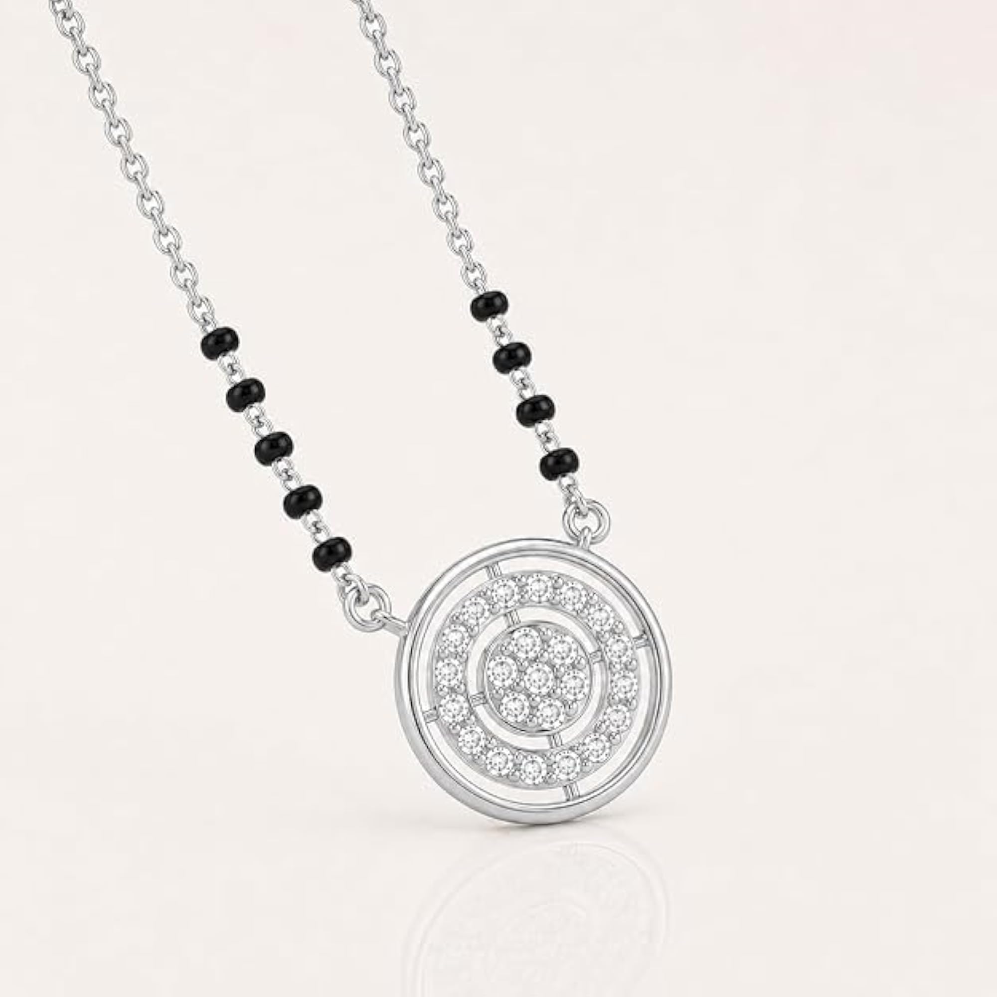 Silver Diamond Circle Pendant Mangalsutra Necklace