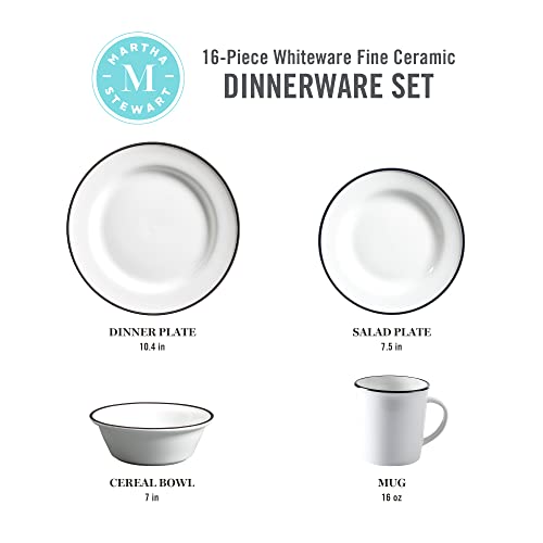 Martha Stewart Cliffield 16 Pc Porcelain Dinnerware Set - White W/Black Rim #TOP3