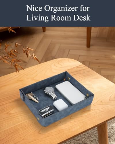 Image of CASIRENA Faux Leather Valet Tray Organizer for Men - Catch-All Tray for Entryway Table Key, Wallet, Watch, Coin Change, Phone, Dresser EDC Dump Jewelry, Bedside Nightstand Desk-top