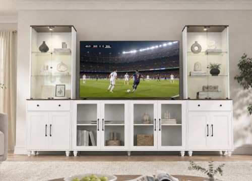 Image of Kikihouse 116.5 inch Entertainment Center for TVs up to 75 | Glass Display Cabinets with Spotlights, Adjustable Shelf, Elevated Leg Design for Living Room, Bedroom