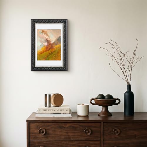 Image of Golden State Art, 8X12 Ornate Finish Photo Frame With White Mat for 7X9 Picture & Real Glass, Color: Black With Silver & Burgundy