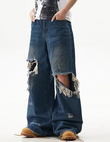 Y2k Baggy Denim Pants Hip Hip Ripped Jeans Wide Leg Jeans Grunge Pants Shredded Jeans Casual Jean Pants4