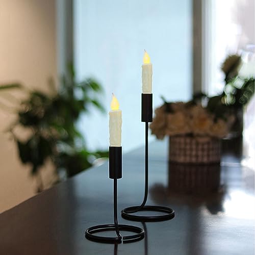CVHOMEDECO-Real-Wax-Hand-Dipped-Battery-Operated-LED-Timer-Taper-Candles-Country-Primitive-Flameless-Lights-Decor-4-34-Inch-Ivory-2-PCS-in-a-Package CVHOMEDECO Real Wax Hand Dipped Battery Operated LED Timer Taper Candles Country Primitive Flameless Lights Decor 4 34 Inch Ivory 2 PCS in a Package