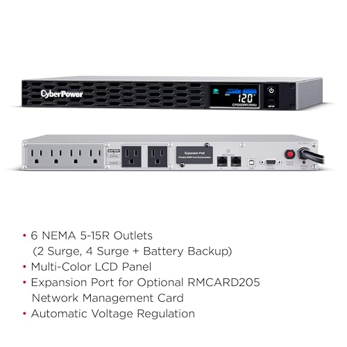 Image of CyberPower CP1000PFCRM1U PFC Sinewave UPS Battery Backup | 1000VA /600W, 6 Outlets, AVR, 1U Rackmount, UL Certified