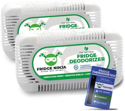 Fridge Ninja 2-Pack Unscented Activated Charcoal Fridge Deodorizer - More Effective Than Baking Soda
