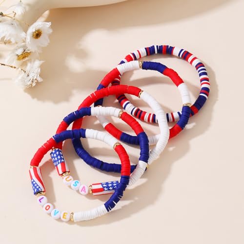 4th of July Outfits for Women, USA Bracelet Stackable American Flag Partriotic Bracelet Fourth of July Accessories Memorial Day Decorations - Independence Day Celebration Jewelry2