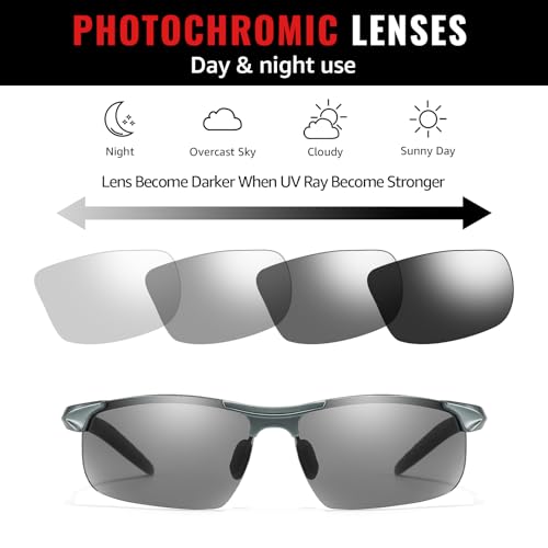 Image of TJUTR Mens Photochromic Sunglasses Day & Night Driving Z87 Sun Glasses Polarized UV400 Protection Safety Glasses