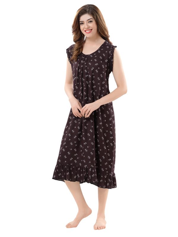Image of Women's Viscose Blend Comfort Short Nighty with Side Pockets | Soft Printed Short Night Dress for Everyday Wear | Easy to Wear (CS5001)