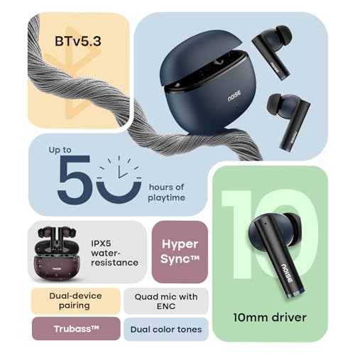 Image of Noise Buds VS501 in Ear Truly Wireless Earbuds with 50H of Playtime, Quad Mic ENC, 10Mm Driver, Dual Device Pairing, Dual Color Tones, BT V5.3 (Midnight Blue)