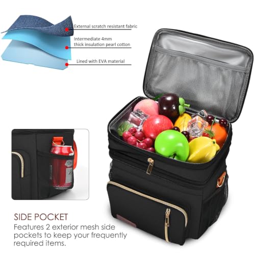 Image of MIYCOO Lunch Bag & Lunch Box for Women Men, Double Deck Leakproof Insulated Soft Large Adult Camping Cooler bag for Work, Beach, Picnic, Travel (Black Orange, 15L)
