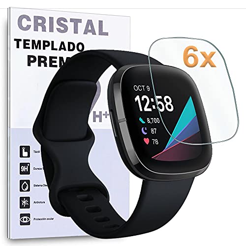 REY 6X Protector de Pantalla para Fitbit Sense - Fitbit Versa 3, Protección Premium (Pack de 6)