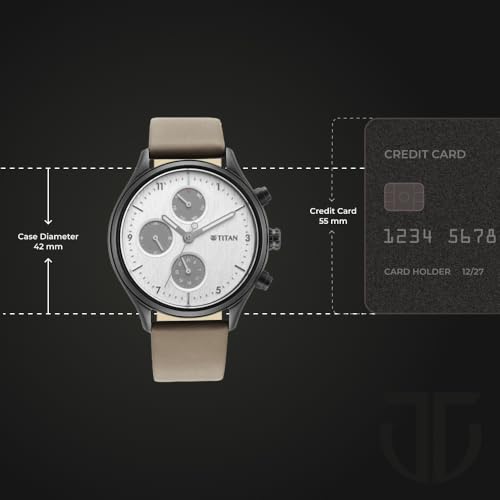 Image of Titan Neo Quartz Multifunction Silver Dial Grey Leather Strap Watch for Men - NS1803NL02