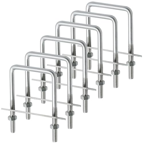 Image of VIKKSAER 6 Pcs Square U-Bolts, 2 inch /50mm Inner Width 304 Stainless Steel U Bolts, Square U Shaped Bolts with Frame Plates for Trailer Ski Boat Sailboat