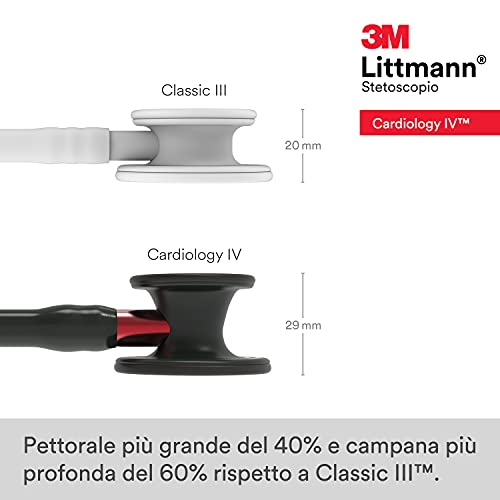 Image of 3M Littmann Cardiology IV Diagnostic Stethoscope, 6200, More Than 2X as Loud, Weighs Less, Stainless Steel Black-Finish Chestpiece, 27 inch Black Tube, Red Stem, and Headset (Pack of 3)